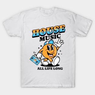 HOUSE MUSIC  - Retro Mascot All Life Long (black/orange/blue) T-Shirt